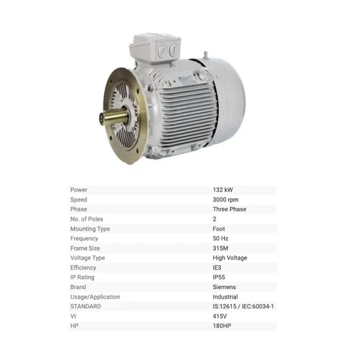 180HP IE3 1LE7503-3AA23-5AA4 Siemens Three-Phase Electric Motor